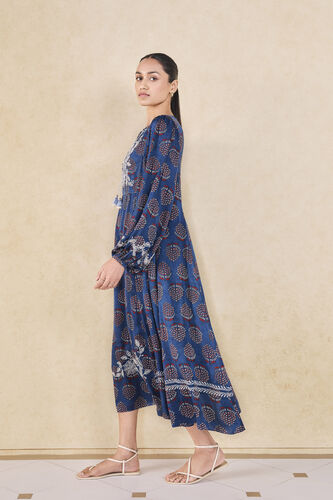 Aze Handcrafted Ajrakh A-Line Dress - Blue, Blue, image 3